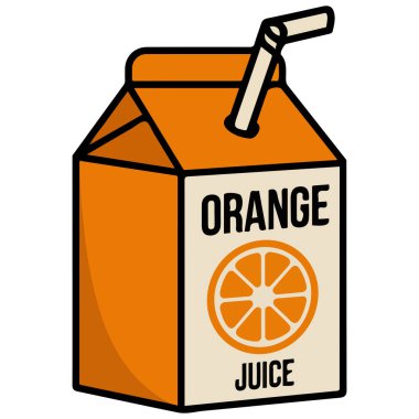 Beyaz arka planda taze meyve izole edilmiş vektör illüstrasyonuyla portakal suyu kutusu