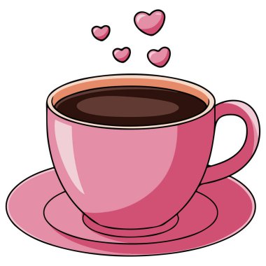 Sevgililer Günü için sıcak çikolatalı pembe kalp kupası beyaz arka planda izole edilmiş vektör çizimi