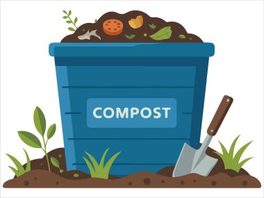 Atık geri dönüşümü için gübre çukuru beyaz arkaplan üzerindeki izole vektör çizimi