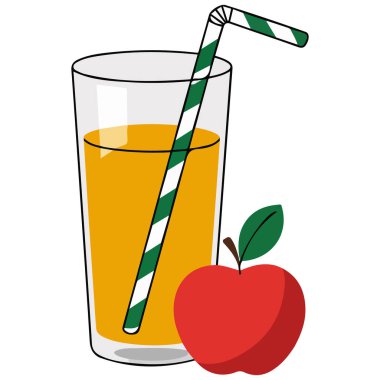 Beyaz arkaplanda meyve suyu bardağı izole edilmiş elma dilimleri