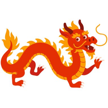 Beyaz arkaplanda şirin kırmızı ejderha yeni yıl sembolü izole edilmiş vektör çizimi