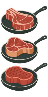 Izgara sığır eti ve domuz eti süreci beyaz arka planda izole vektör çizimi