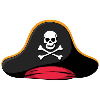 Kafatası simgesi olan korsan şapkası beyaz arkaplanda izole edilmiş vektör çizimi