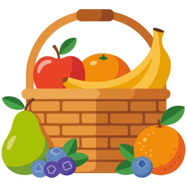 Karikatür meyve sepeti beyaz arkaplanda izole edilmiş vektör çizimi