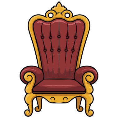 Beyaz arka planda izole edilmiş klasik altın taht sandalyesi.