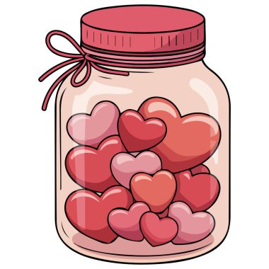 Kalpli kavanoz. Sevgililer Günü tasarımı. Beyaz arkaplanda izole vektör çizimi.