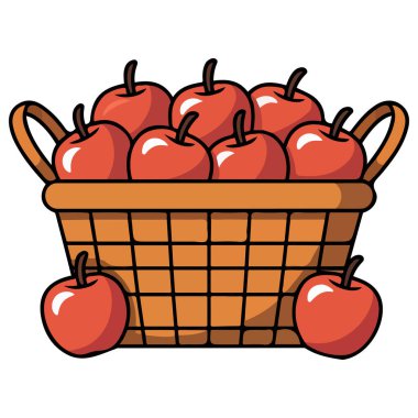 Kırmızı elma sepeti beyaz arkaplanda izole edilmiş vektör çizimi