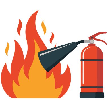 Beyaz arka planda izole edilmiş yangın söndürücü emniyetiyle vektör çizimi