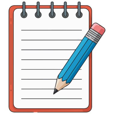 Kalem silici ve defter beyaz arkaplanda izole edilmiş vektör çizimi