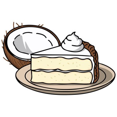 Beyaz arka planda kremalı hindistan cevizli turta dilimi.