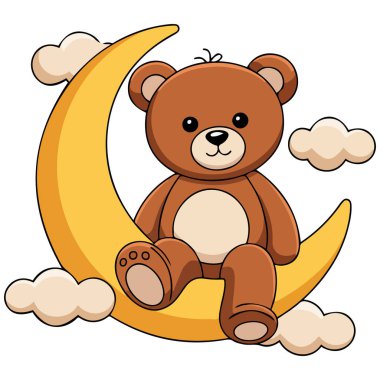 Ay 'da uyuyan sevimli ayı beyaz arka planda izole edilmiş vektör çizimi