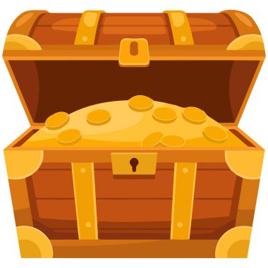 Beyaz arkaplanda altın izole edilmiş vektör resimli hazine sandığı