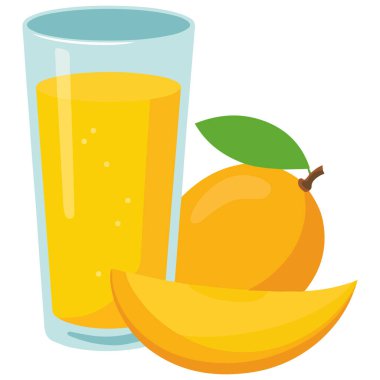 Mango suyu beyaz arka planda izole edilmiş tropikal içecek vektör çizimi