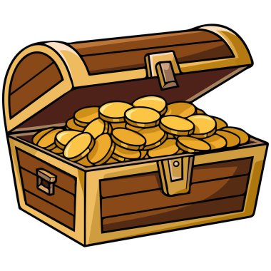 Beyaz arkaplanda izole edilmiş vektör çizimine sahip hazine sandığı