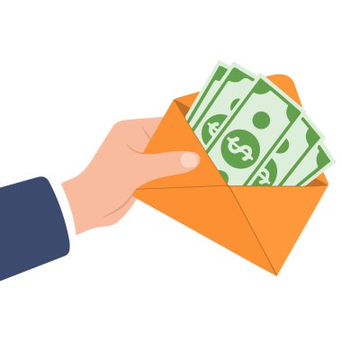 Beyaz arkaplanda el ele tutuşma para zarfı izole vektör çizimi