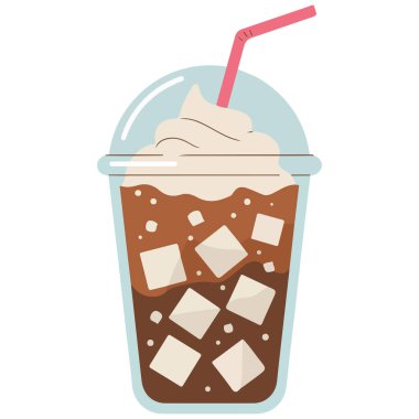 Buzlu kahve içeceği. Beyaz arka planda izole edilmiş vektör çizimi.