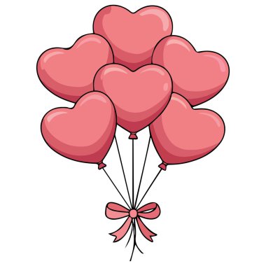 Sevgililer Günü balonları beyaz arkaplanda izole edilmiş vektör çizimini kutluyor
