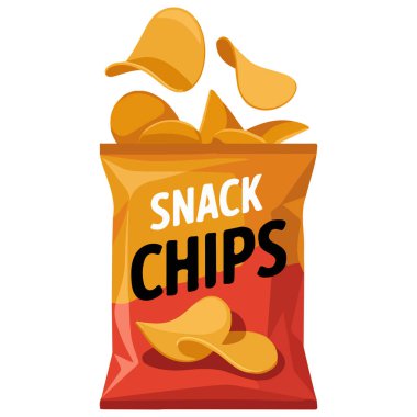 Beyaz arkaplanda patates cipsi tasarımı izole edilmiş vektör çizimi