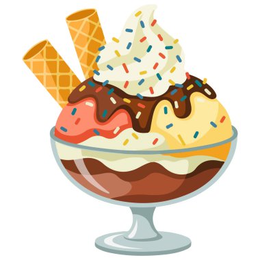 Çikolatalı dondurma beyaz arka planda izole edilmiş vektör çizimi