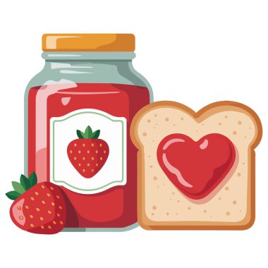 Beyaz zemin üzerinde reçel izole vektör illüstrasyonlu kahvaltı tostu