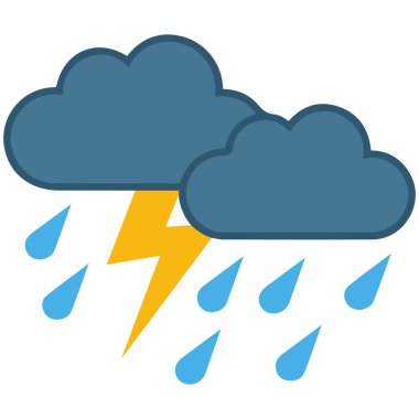 Bulutlu yağmur fırtınası beyaz arkaplanda izole vektör çizimi