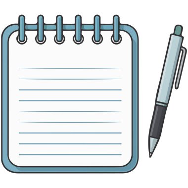 Beyaz arkaplan üzerinde izole edilmiş kalem yazma vektör illüstrasyonuna sahip not defteri