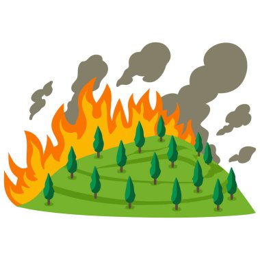 Orman yangını beyaz arka planda izole edilmiş vektör çizimi