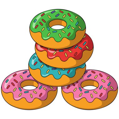 Beyaz arkaplanda izole edilmiş vektör illüstrasyonundaki tatlı çörekler