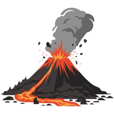 Volkan püskürmesi lavı beyaz arkaplanda izole edilmiş vektör çizimi