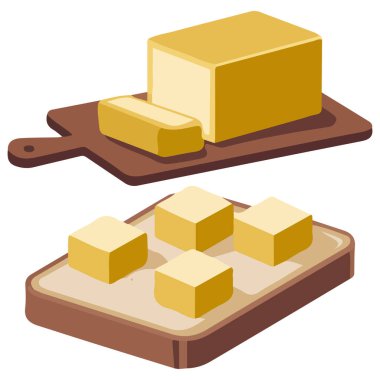 Tereyağı süt ürünü beyaz arkaplanda izole vektör çizimi ayarladı