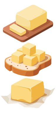 Beyaz arkaplanda tereyağı simgeleri koleksiyonu izole edilmiş vektör çizimi