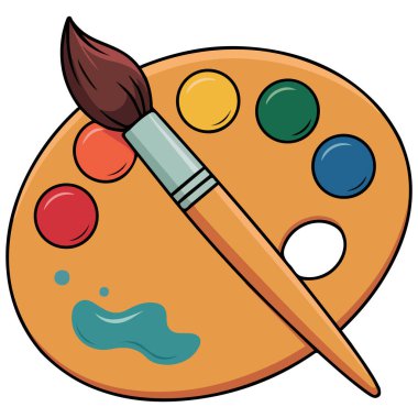 Beyaz arkaplanda boya fırçası ve palet sanatçısı izole edilmiş vektör çizimi