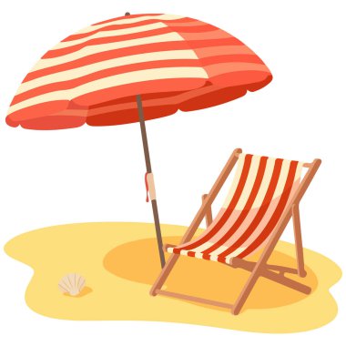 Beyaz arkaplanda şemsiye izole edilmiş vektör illüstrasyonlu plaj arkaplanı