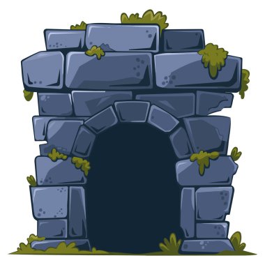 Medieval castle entrance arch door ruined isolated vector illustration on white background