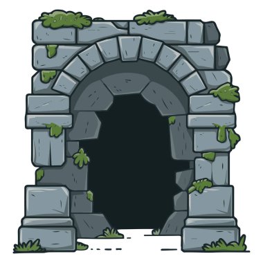 Beyaz zemin üzerinde yosun yosunlu taş kale eşiği.