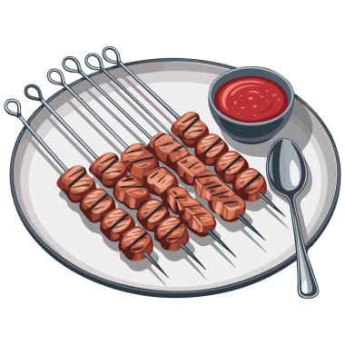 Beyaz arkaplanda izole edilmiş sos vektör illüstrasyonlu kebap