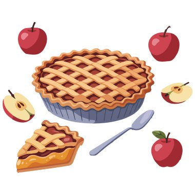 Vektör, elma turtası reçel suyunu beyaz arkaplanda izole edilmiş vektör illüstrasyonuna ayarla