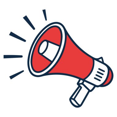 Beyaz arkaplanda izole edilmiş ana hatlı megafon fikir simgesi vektör çizimi