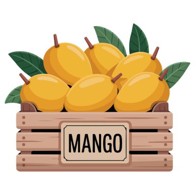 Beyaz arka planda izole edilmiş taze mango ahşap kabı Tayland yemek vektör ilülasyonu