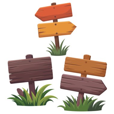 Tahta işaretleri çeşitli tabletler ok başı yolu izole edilmiş vektör illüstrasyonunu beyaz arkaplanda ayarla