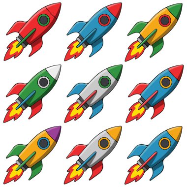 Çizgi film uzay gemisi vektör çizimi beyaz arkaplanda izole edildi