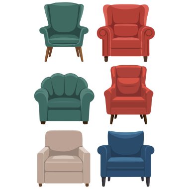 Konforlu boş sandalyeler beyaz arkaplanda iç ekipman izole vektör çizimi