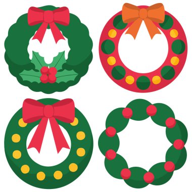 Beyaz arkaplanda izole edilmiş Noel çelenklerini ayarla