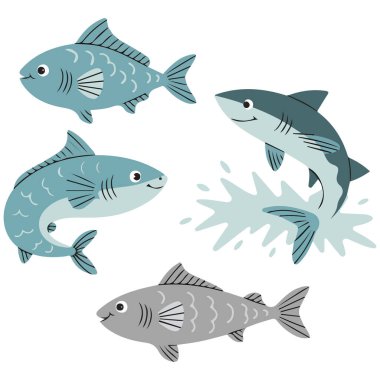 Balık seti vektör çizimi beyaz arkaplanda izole edildi