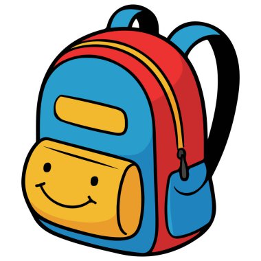 Ders kitapları için sırt çantası beyaz arkaplanda izole edilmiş su şişesi vektör çizimi