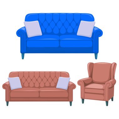 Beyaz arkaplanda izole edilmiş basit vektör illüstrasyon kanepe odası