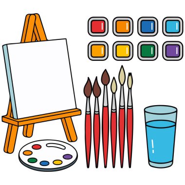 Düz vektör boyama araçları çocuksu sanat beyaz zemin üzerinde izole vektör illüstrasyonunu sağlar