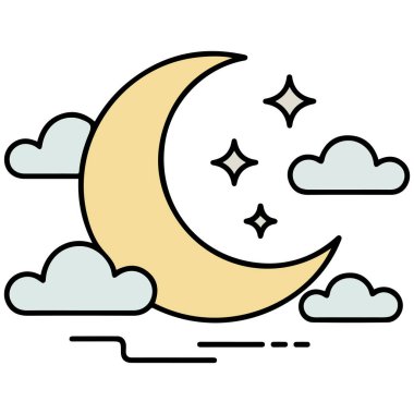 Beyaz arkaplanda izole edilmiş bulut simgesi vektör resmi ay yıldızları