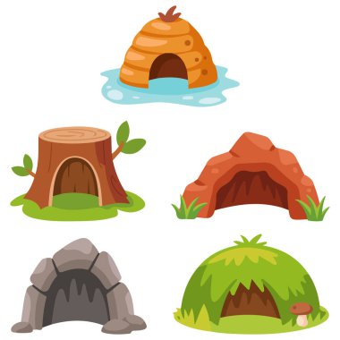 Ormanlık hayvan yuvaları vektör illüstrasyonunu beyaz arkaplanda izole et