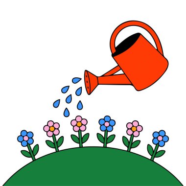 Kırmızı bahçe suyu çiçekleri süsleyebilir bitkileri sulayabilir beyaz arkaplanda izole edilmiş vektör çizimi